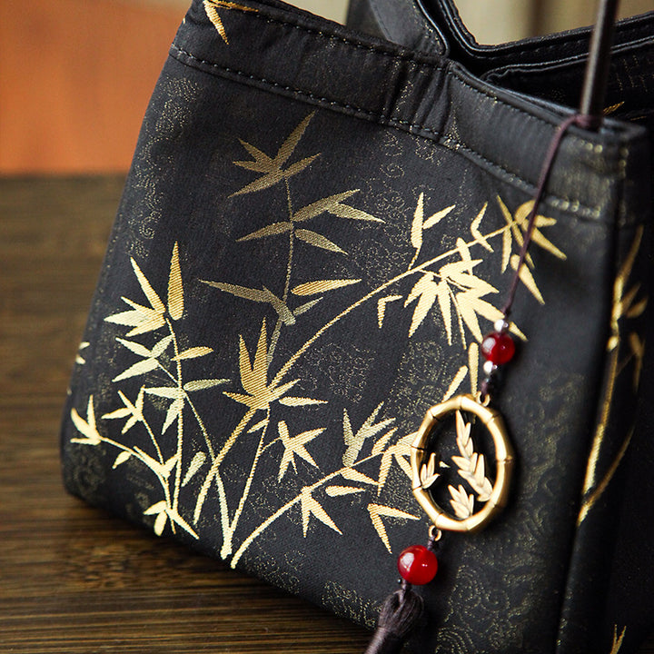 Mulberry Silk Song Brocade Handbag Golden Bamboo Bag with Tassel