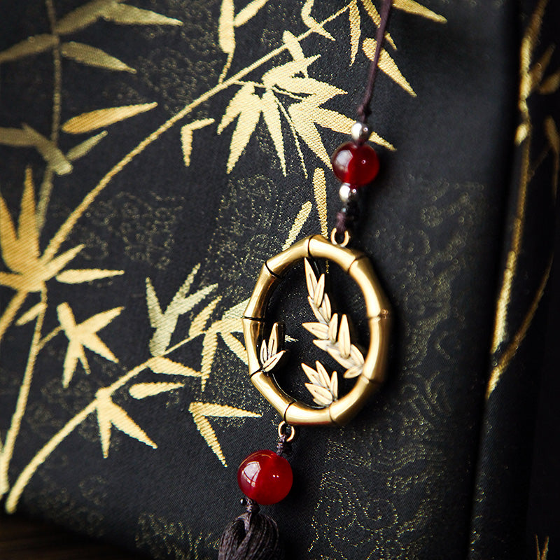 Mulberry Silk Song Brocade Handbag Golden Bamboo Bag with Tassel