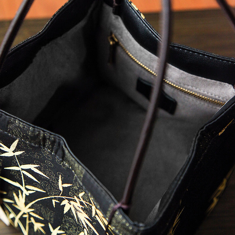 Mulberry Silk Song Brocade Handbag Golden Bamboo Bag with Tassel