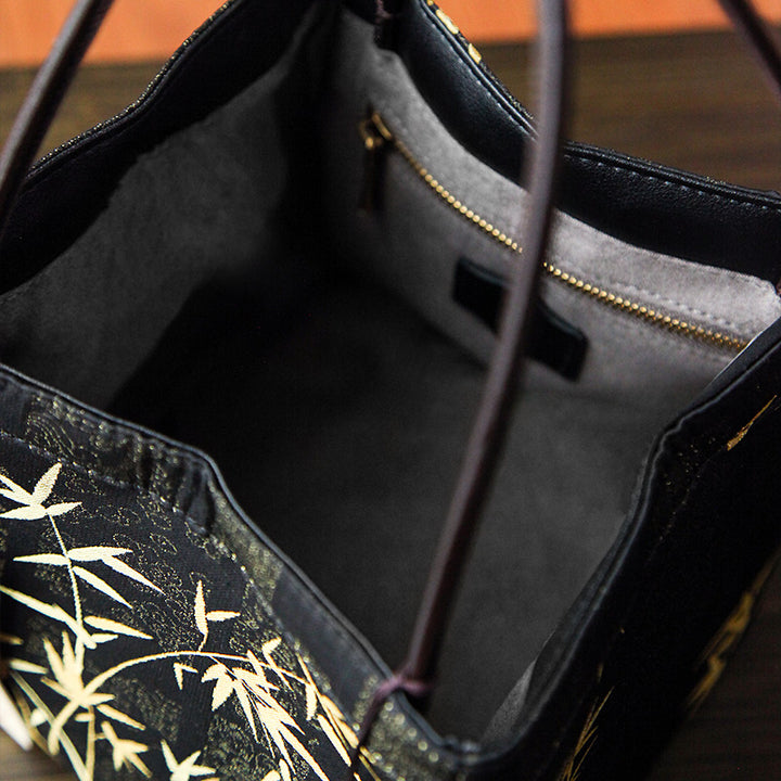 Mulberry Silk Song Brocade Handbag Golden Bamboo Bag with Tassel