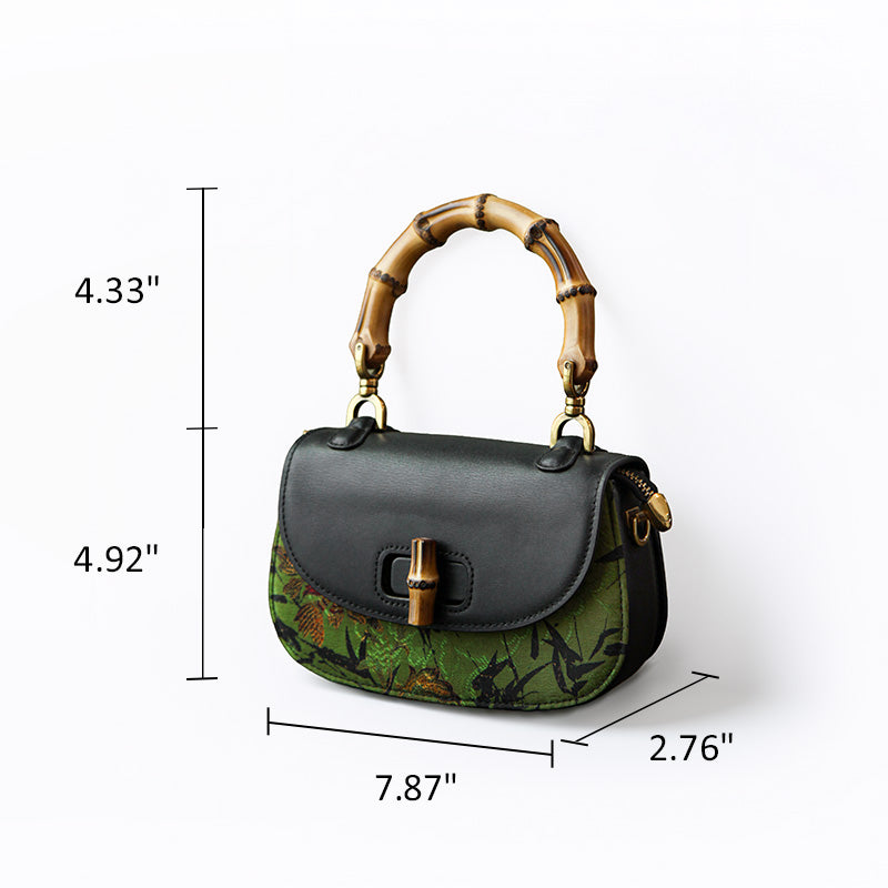 Mulberry Silk Leather Saddle Bag Green Bamboo Chinoiserie