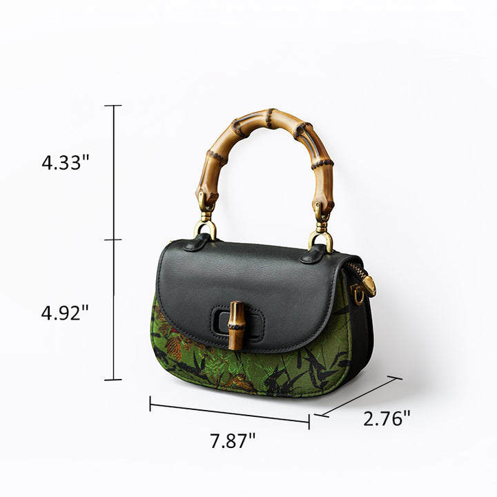 Mulberry Silk Leather Saddle Bag Green Bamboo Chinoiserie
