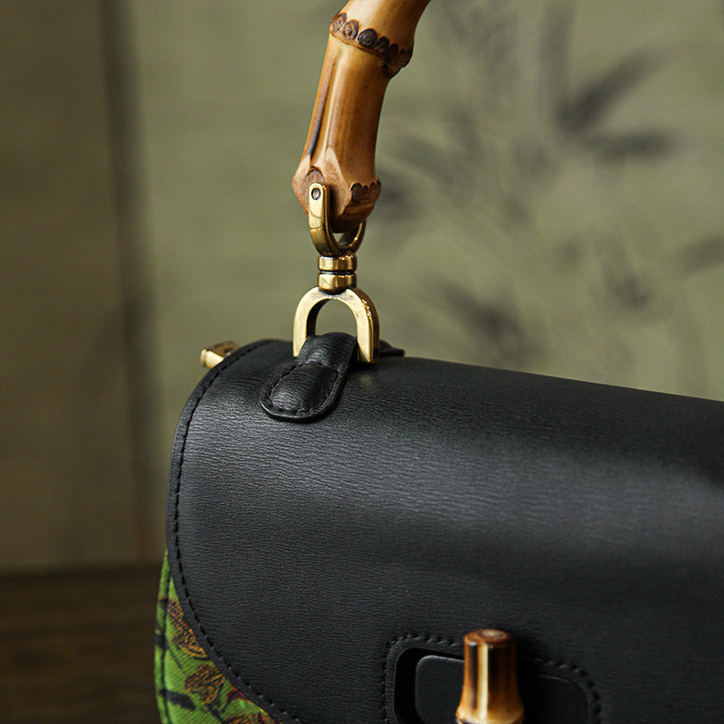 Mulberry Silk Leather Saddle Bag Green Bamboo Chinoiserie