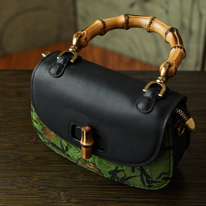 Mulberry Silk Leather Saddle Bag Green Bamboo Chinoiserie