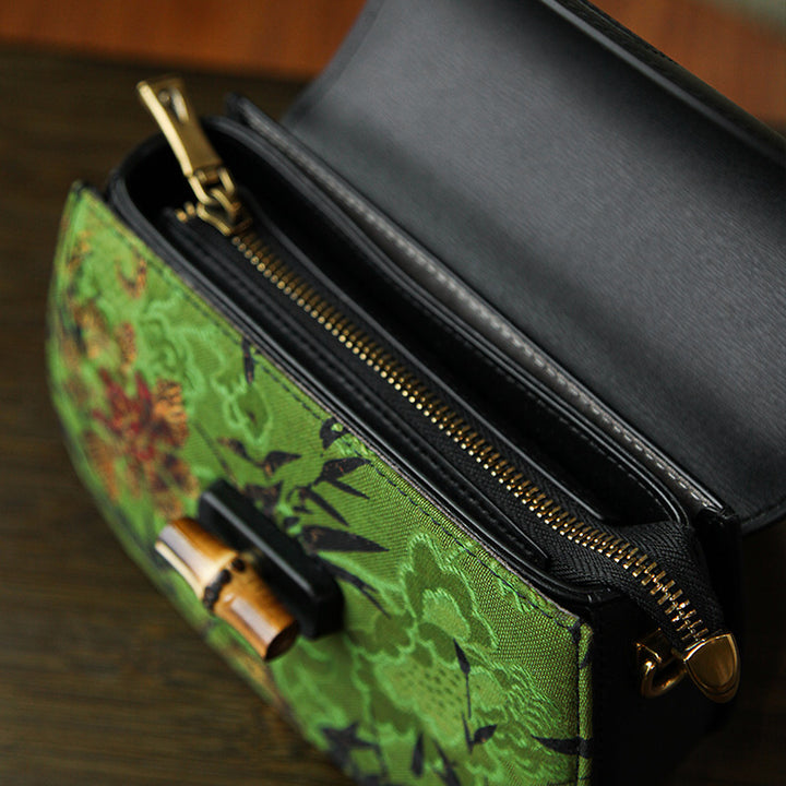 Mulberry Silk Leather Saddle Bag Green Bamboo Chinoiserie