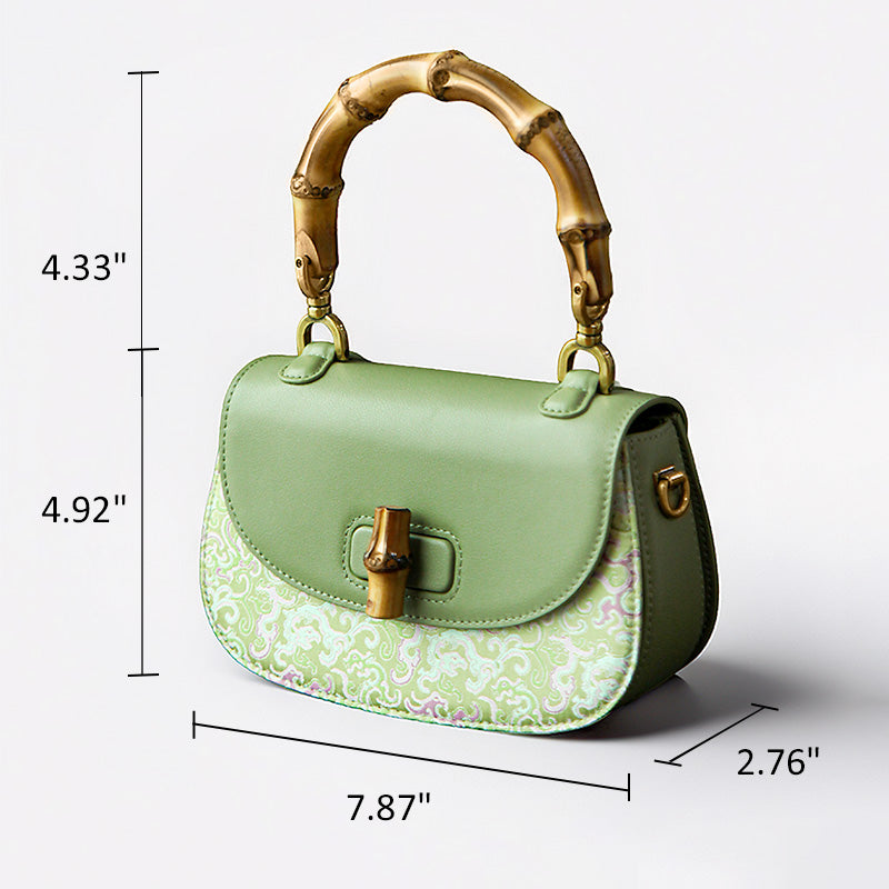 Leather Saddle Bag Mulberry Silk Dragon Chinoiserie Bamboo