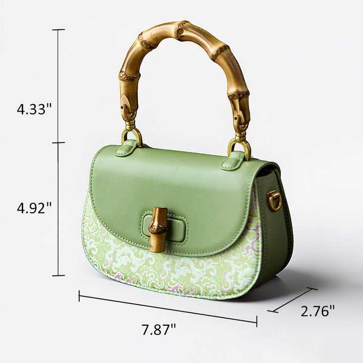 Leather Saddle Bag Mulberry Silk Dragon Chinoiserie Bamboo
