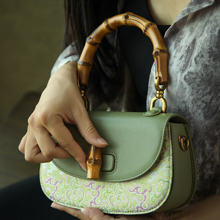 Leather Saddle Bag Mulberry Silk Dragon Chinoiserie Bamboo
