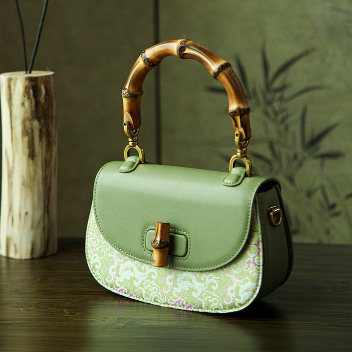 Leather Saddle Bag Mulberry Silk Dragon Chinoiserie Bamboo