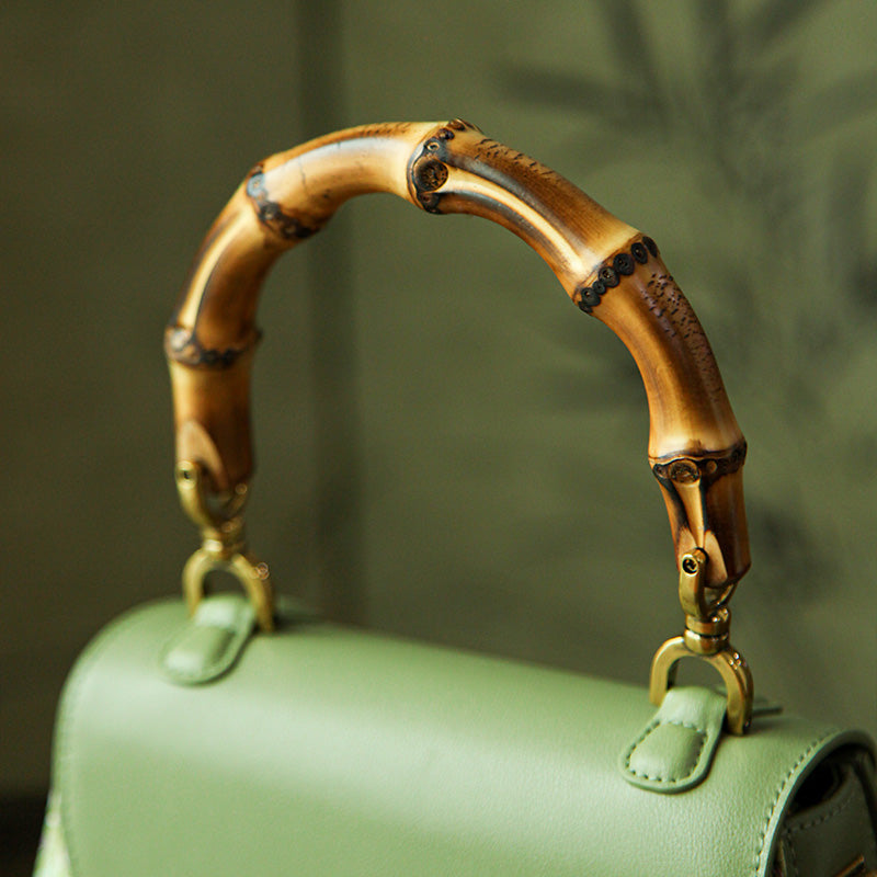 Leather Saddle Bag Mulberry Silk Dragon Chinoiserie Bamboo
