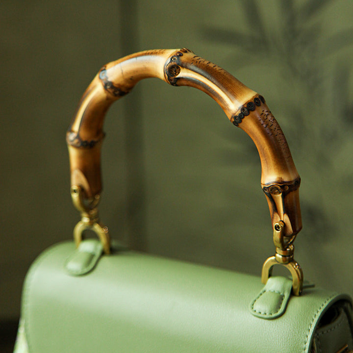 Leather Saddle Bag Mulberry Silk Dragon Chinoiserie Bamboo