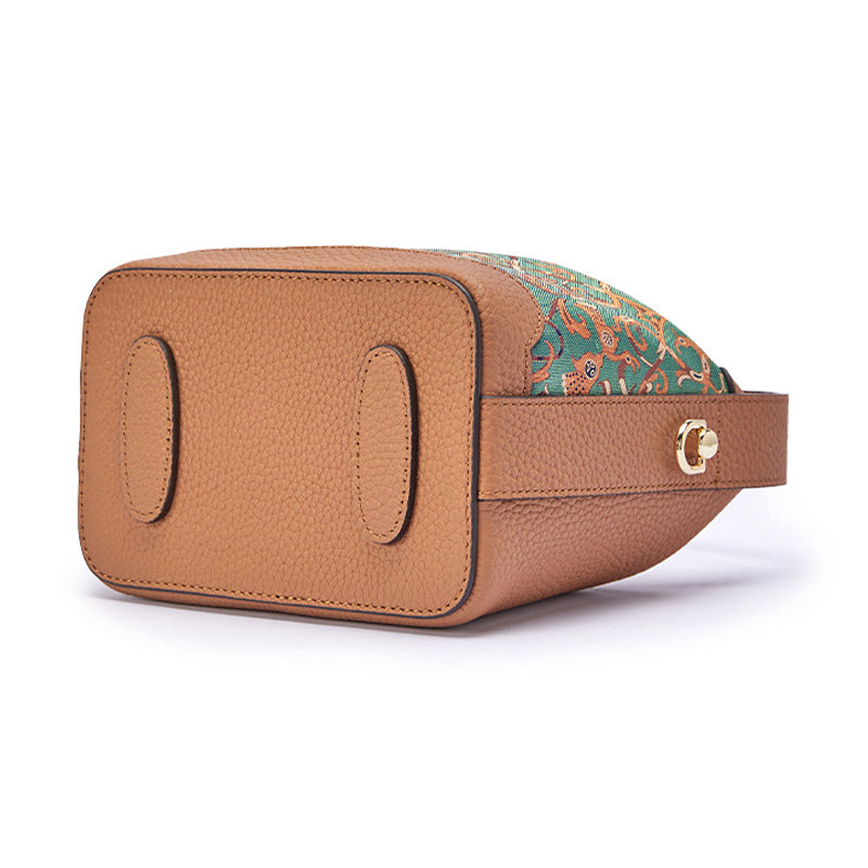 Top Grain Leather Mulberry Silk Handbag Chinese Pattern Shu Brocade Crossbody