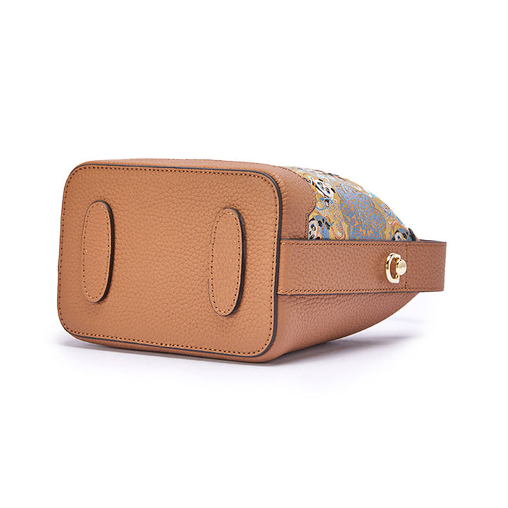 Chinese Silk Leather Handbag Song Brocade Flying Panda Top Handle Crossbody Bag