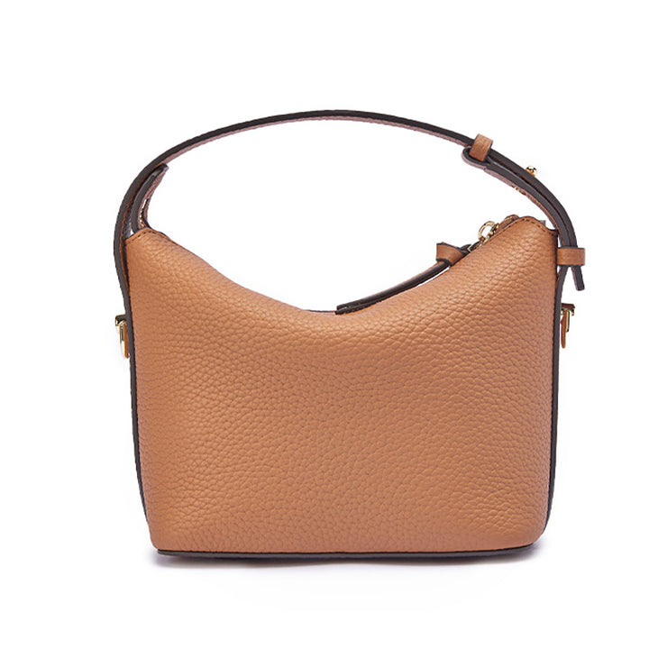 Song Brocade Leather Handbag with Black Gold Dingsheng Motif Top Handle Crossbody Bag