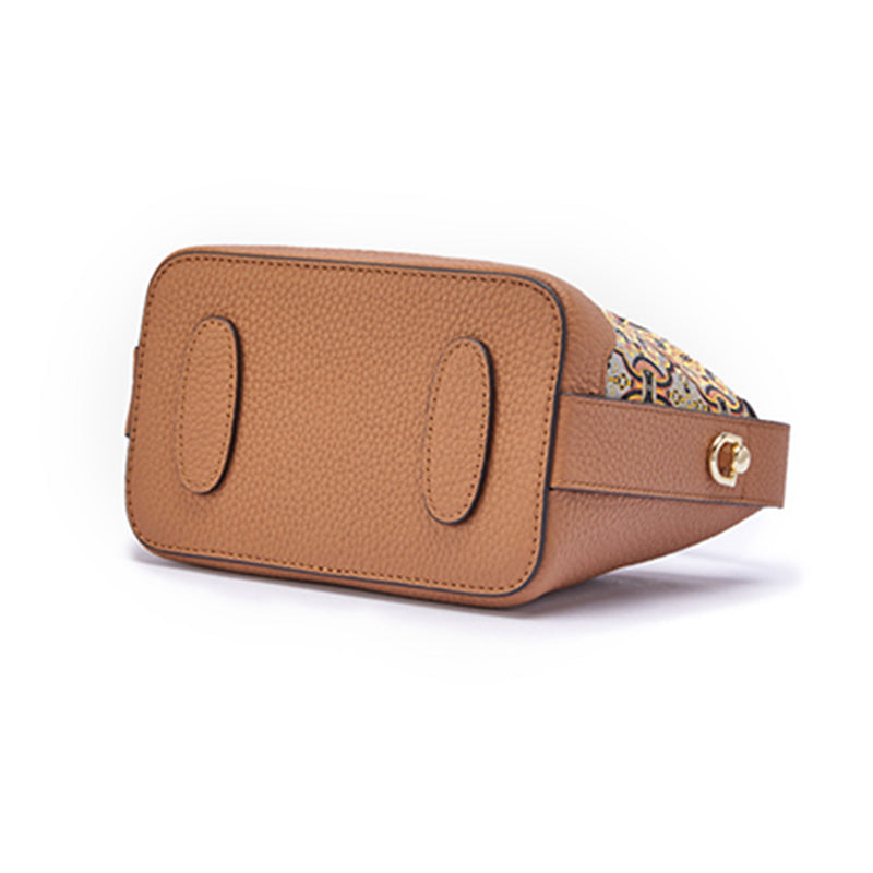 Song Brocade Leather Handbag with Black Gold Dingsheng Motif Top Handle Crossbody Bag