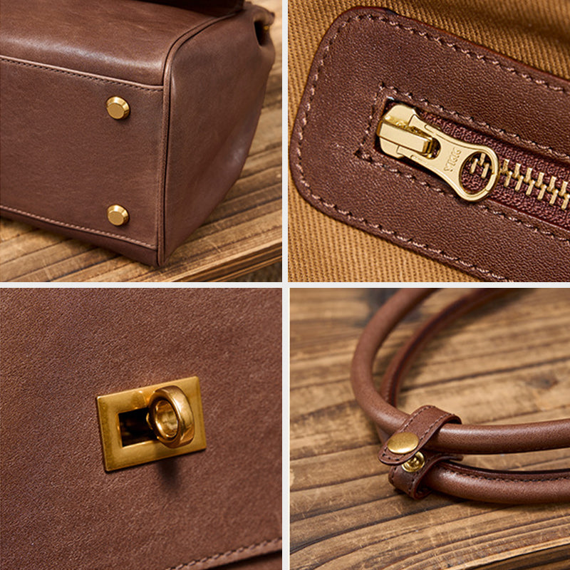 Leather Tote Bag Vegetable Tanned British Heritage Style Coffee &amp; Black
