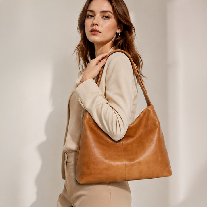 Top Grain Leather Hobo Bag Slouchy Shoulder Crossbody Bag for Women