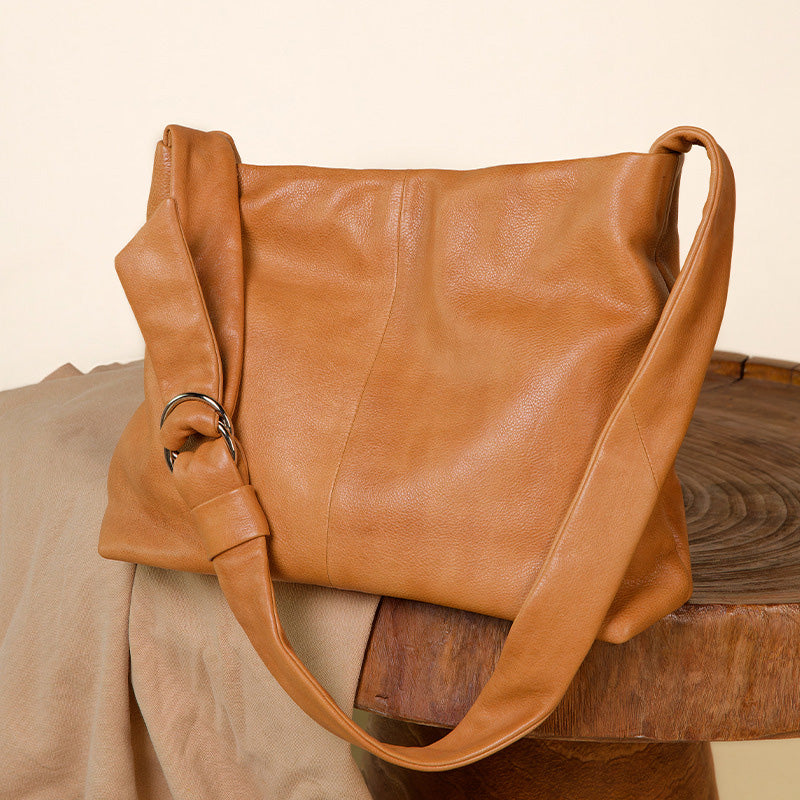 Top Grain Leather Hobo Bag Slouchy Shoulder Crossbody Bag for Women