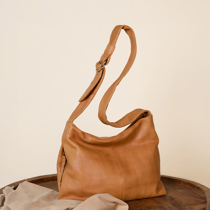 Top Grain Leather Hobo Bag Slouchy Shoulder Crossbody Bag for Women