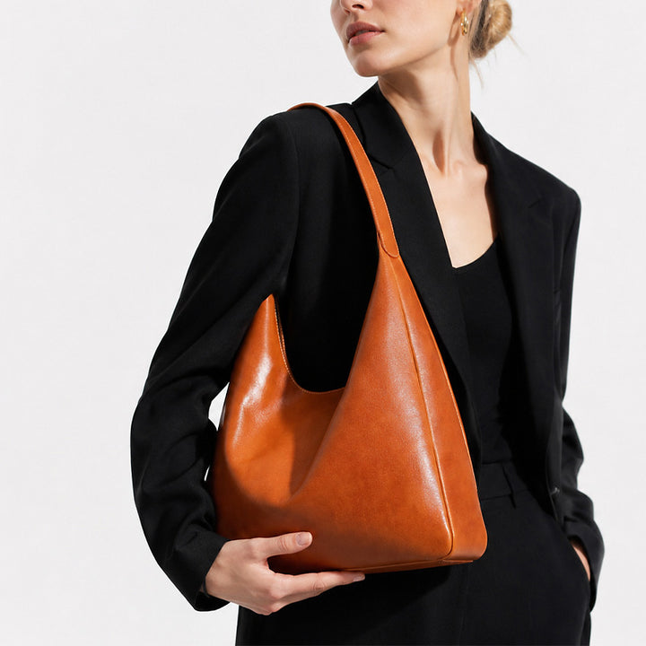 Vegetable Tanned Leather Hobo Bag Structured Shoulder Bag for Women
