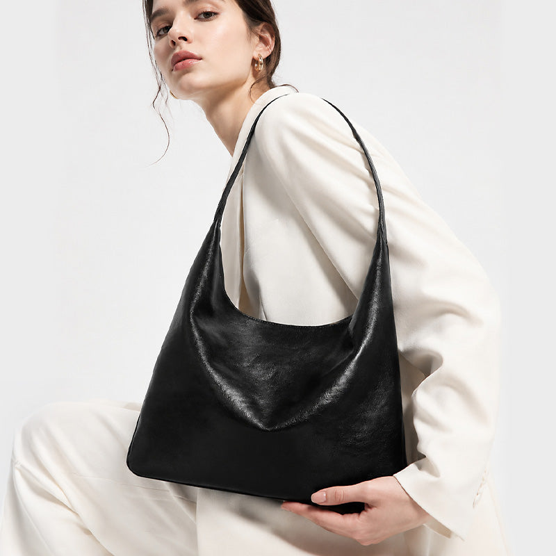 Vegetable Tanned Leather Hobo Bag Structured Shoulder Bag for Women