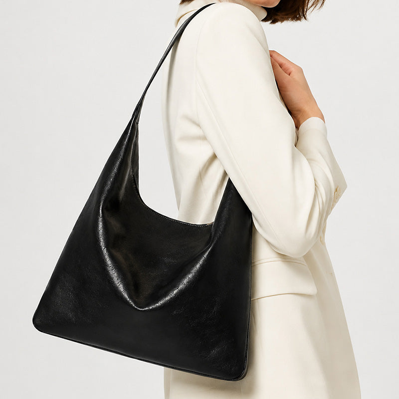 Vegetable Tanned Leather Hobo Bag Structured Shoulder Bag for Women