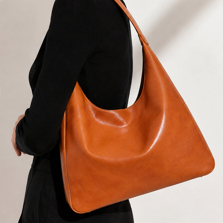 Vegetable Tanned Leather Hobo Bag Structured Shoulder Bag for Women