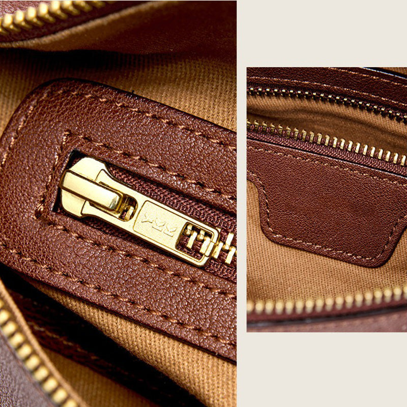 Leather Sling Bag with Double Zip and Front Pocket Smooth Waxed Vintage