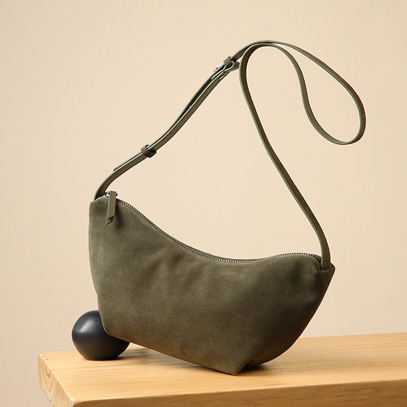 Nubuck Top Grain Leather Dumpling Bag Crossbody Shoulder Bag for Women