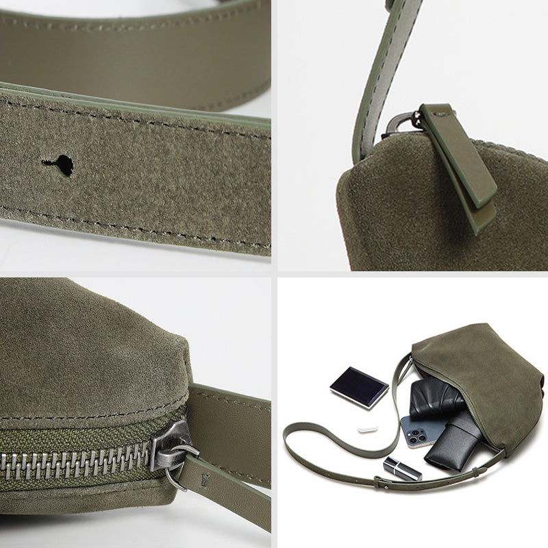 Nubuck Top Grain Leather Dumpling Bag Crossbody Shoulder Bag for Women