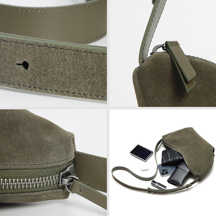 Nubuck Top Grain Leather Dumpling Bag Crossbody Shoulder Bag for Women