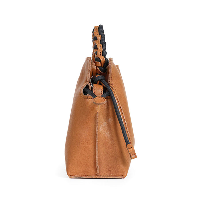 Leather Bucket Bag with Woven Handle Vintage Crossbody Shoulder Bag for Women
