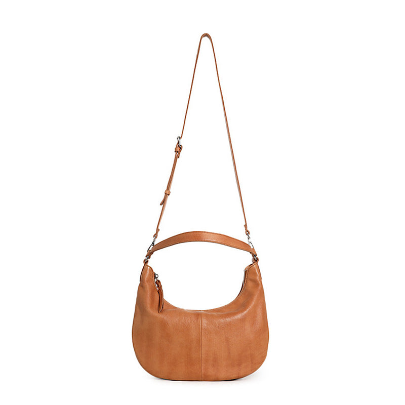 Water-Dyed Calfskin Leather Hobo Bag Multi-Pocket Work Shoulder Bag for Women