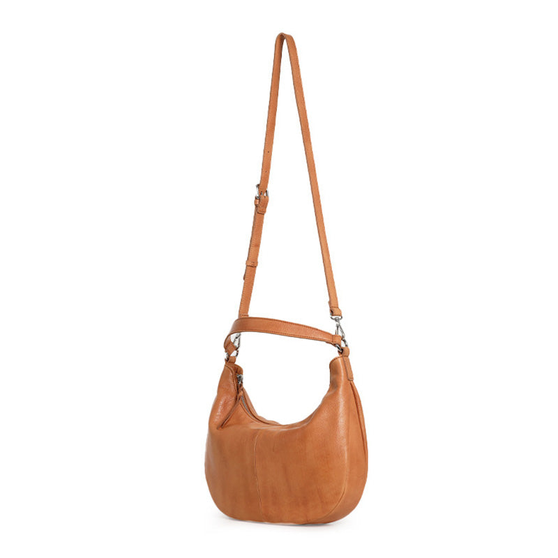 Water-Dyed Calfskin Leather Hobo Bag Multi-Pocket Work Shoulder Bag for Women