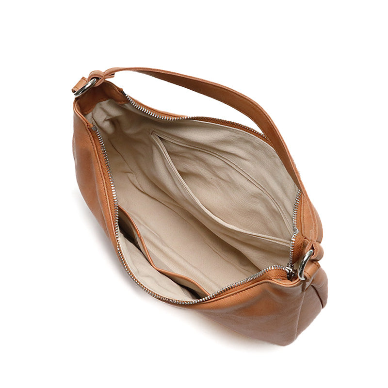 Water-Dyed Calfskin Leather Hobo Bag Multi-Pocket Work Shoulder Bag for Women