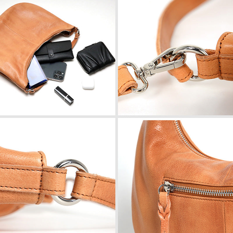 Water-Dyed Calfskin Leather Hobo Bag Multi-Pocket Work Shoulder Bag for Women