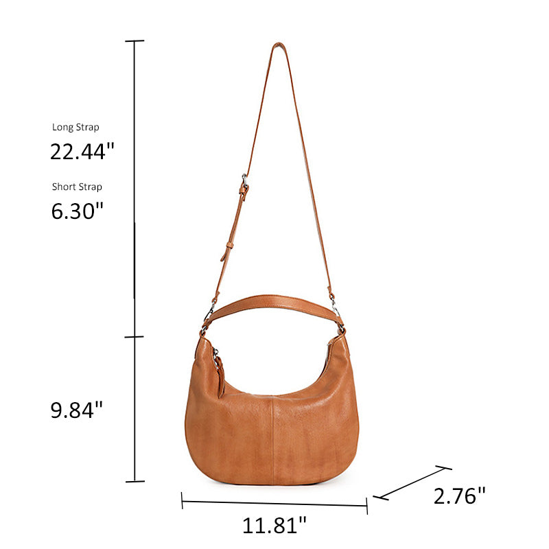 Water-Dyed Calfskin Leather Hobo Bag Multi-Pocket Work Shoulder Bag for Women