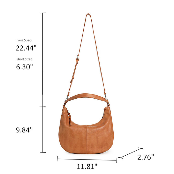 Water-Dyed Calfskin Leather Hobo Bag Multi-Pocket Work Shoulder Bag for Women