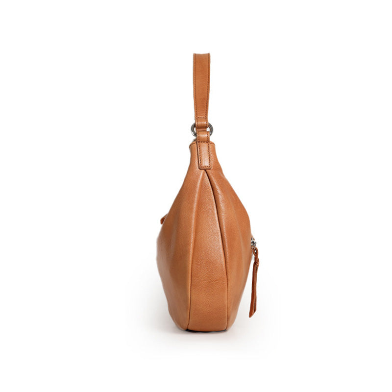 Water-Dyed Calfskin Leather Hobo Bag Multi-Pocket Work Shoulder Bag for Women