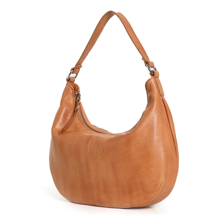 Water-Dyed Calfskin Leather Hobo Bag Multi-Pocket Work Shoulder Bag for Women