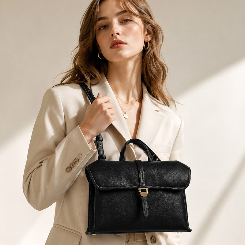 Leather Satchel Bag for Women Vegetable Tanned Structured Satchel Crossbody Work Bag
