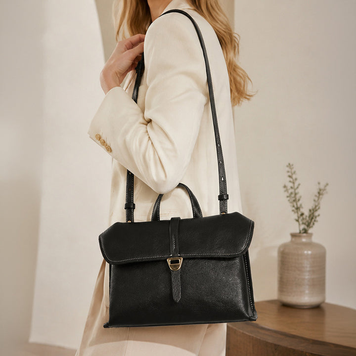 Leather Satchel Bag for Women Vegetable Tanned Structured Satchel Crossbody Work Bag