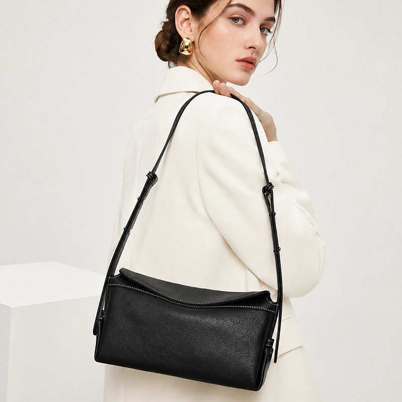Small Black Leather Hobo Bag Slouchy Vegetable Tanned Shoulder Crossbody