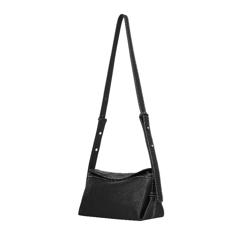 Small Black Leather Hobo Bag Slouchy Vegetable Tanned Shoulder Crossbody