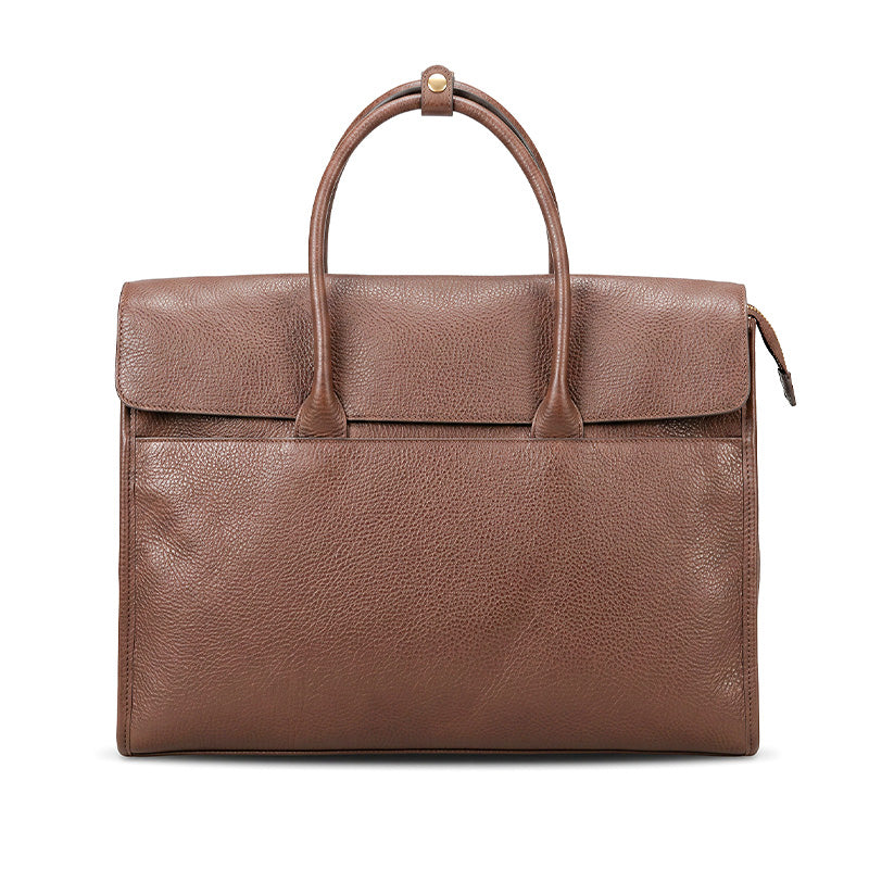 Vegetable Tanned Leather Briefcase Large Capacity  Double Top Handle Laptop Bag