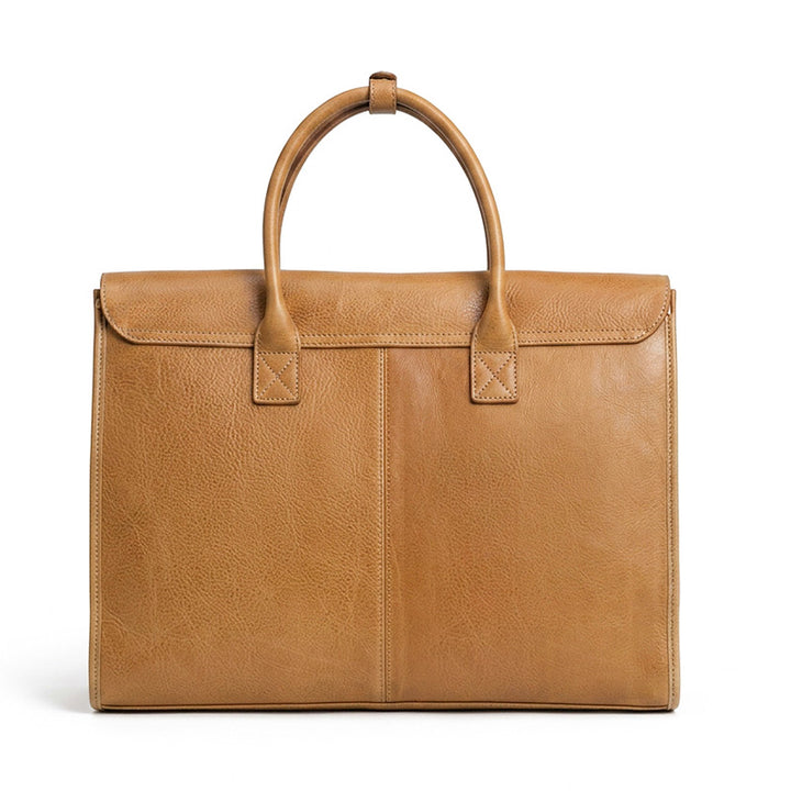 Vegetable Tanned Leather Briefcase Large Capacity  Double Top Handle Laptop Bag