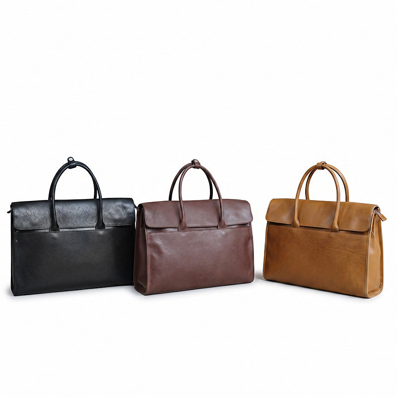 Vegetable Tanned Leather Briefcase Large Capacity  Double Top Handle Laptop Bag