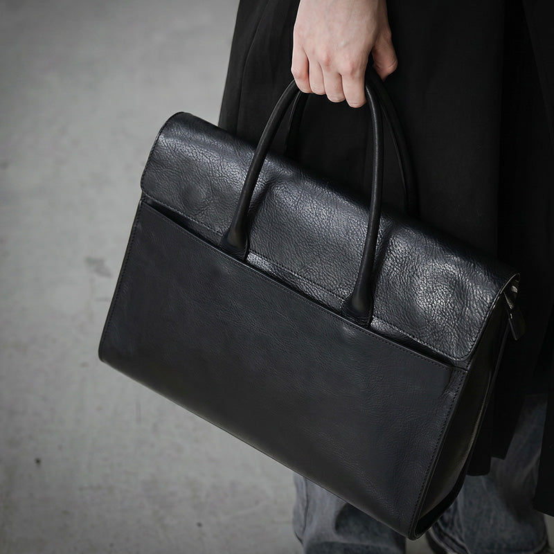 Vegetable Tanned Leather Briefcase Large Capacity  Double Top Handle Laptop Bag