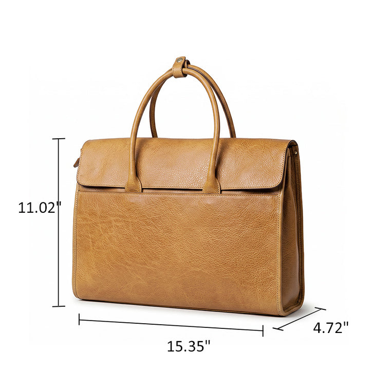 Vegetable Tanned Leather Briefcase Large Capacity  Double Top Handle Laptop Bag