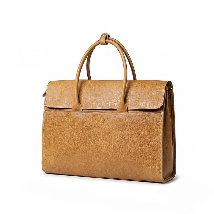 Vegetable Tanned Leather Briefcase Large Capacity  Double Top Handle Laptop Bag
